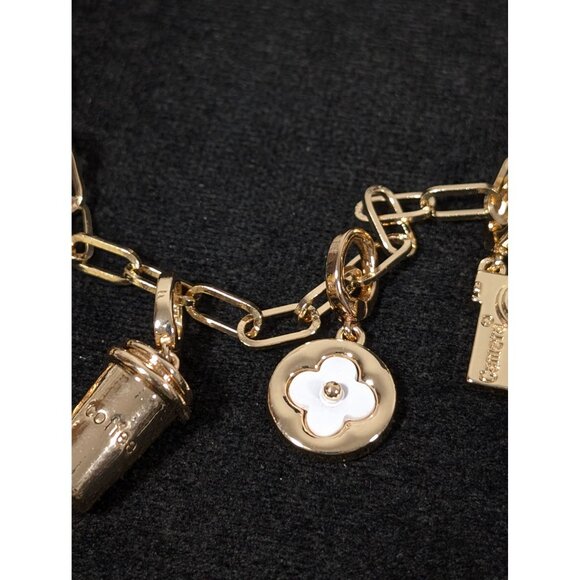 Gold Tone Travel Charm Necklace Coffee Cup Camera Compass 19" NEW - Picture 4 of 7